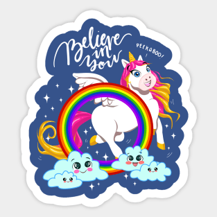 Winged Unicorn Playing Peekaboo Sticker